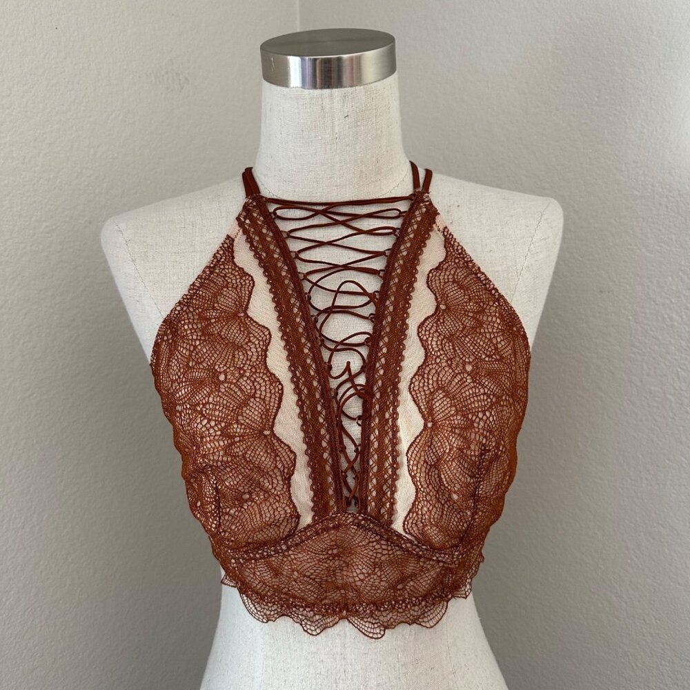 NWT Victoria's Secret Very Sexy Bralette Lace Up Underwire Racerback Copper L